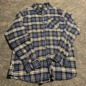 Stanley Workwear Plaid Flannel Button Up Shirt Navy Blue Gray Men's 2XL